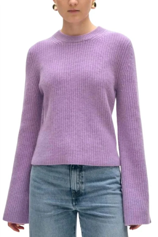 Casual Chic Women's Clothes Fashion Deal Fluted Sleeve Sweater In Purple Haze