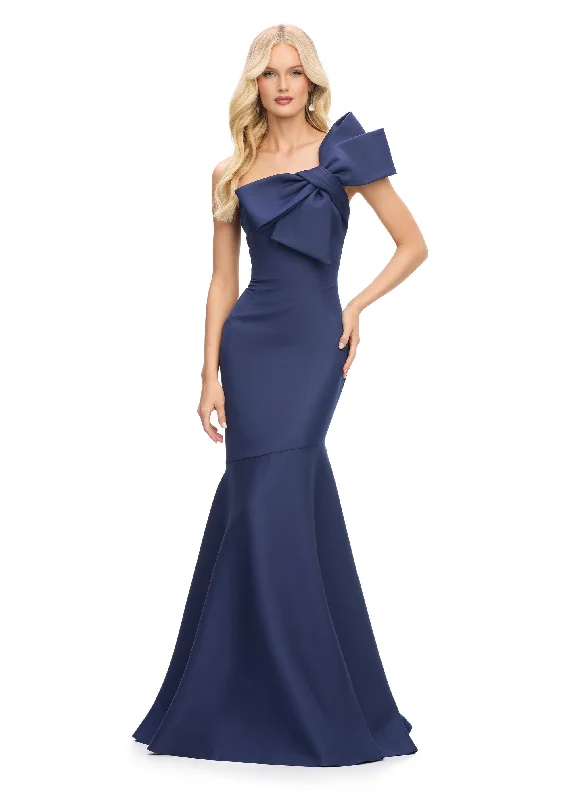 Women's Clothing For Travel Gift Ideas Ashley Lauren 11696 - Asymmetric Satin Evening Gown