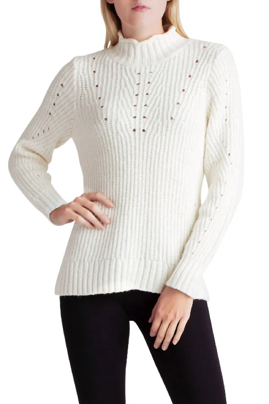 Women's Clothes And Apparel Sets Chic Styles Punk Yarn Long Sleeve Mock Neck Sweater In White