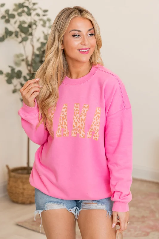 Elegant Women's Attire Casual Elegance Mama Leopard Pink Oversized Graphic Sweatshirt