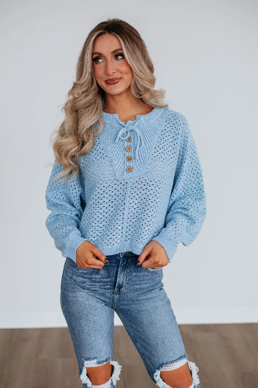 Women's Contemporary Clothing Premium Fashion Callee Knit Sweater - Sky Blue