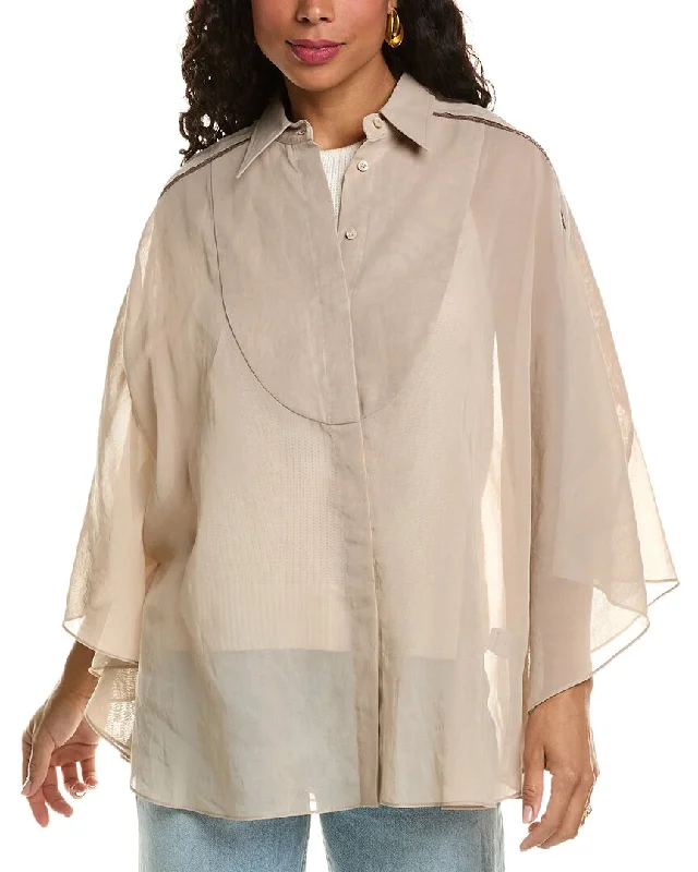 Women's Luxury Apparel Dive Into Trendy Styles Brunello Cucinelli Organza Poncho Top