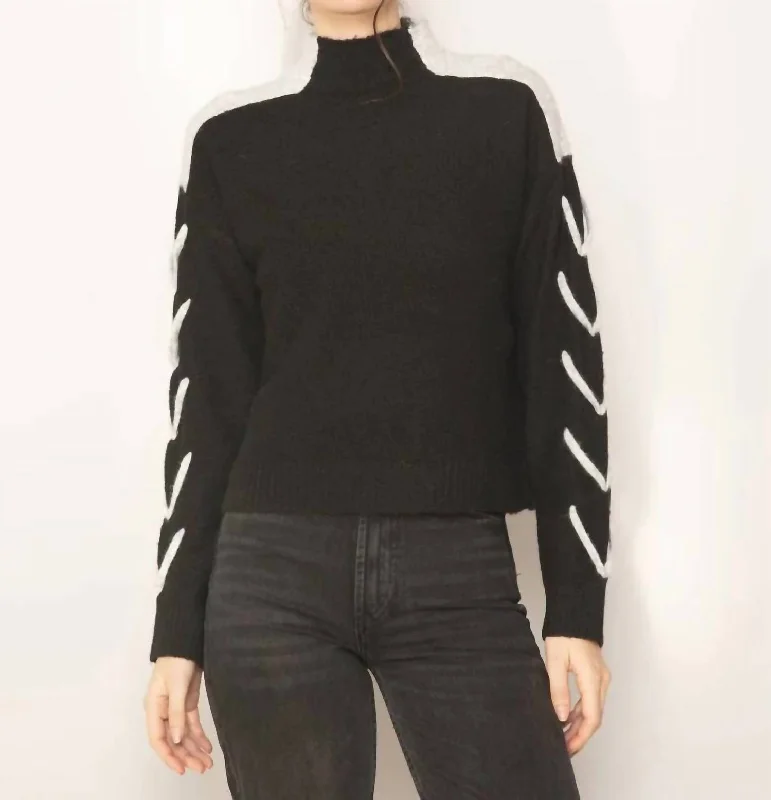 Women's Effortless Casual Outfit Minimalist Chic Millie Whipstitch Mockneck Sweater In Black