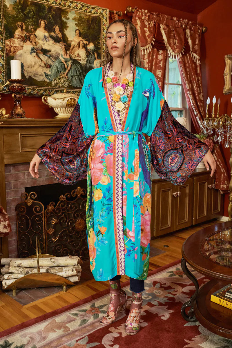 Comfortable Women's Apparel Refined Look Fantasy Aqua Peacock Kimono