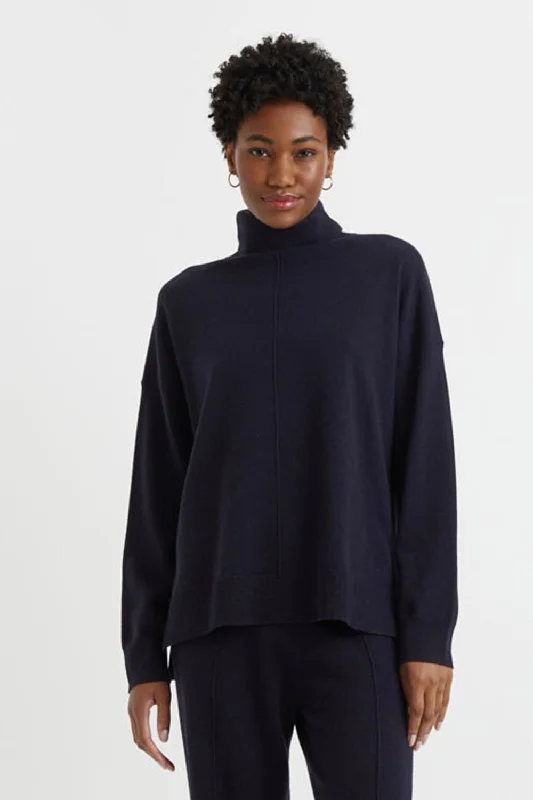 Women's Activewear Apparel The Epitome Of Modern Women's Fashion Navy Wool-Cashmere Rollneck Sweater