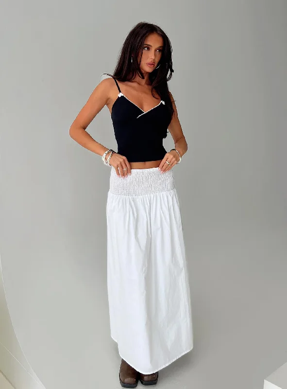 Women's Elegant Evening Outfit Pastel Styles Bohemia Shirred Maxi Skirt White