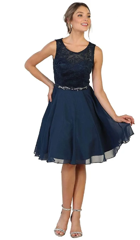 Women's Elegant Formal Outfit Fashion Forward May Queen MQ1521 - Embroidered Sleeveless Cocktail Dress