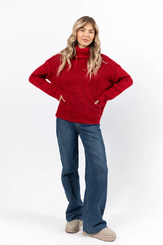 Women's Clothes And Apparel Sets Catch Every Fashion Trend What I Need Red Fuzzy Oversized Turtleneck Sweater SALE