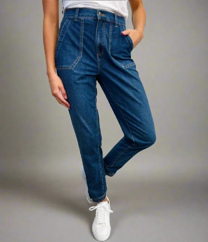 Women's Attire Chic Outfits Blue Denim Slim Fit Cuffed Jean