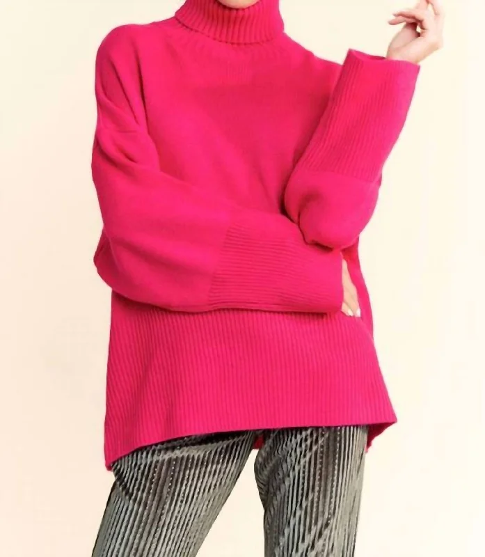 Timeless Women's Clothing Chic Outfits Long Sleeve Turtle Neck Sweater In Fuchsia