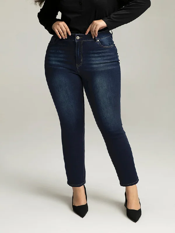 Women's Workout Clothing Playful Elegance Plain Straight Leg Pocket High Rise Jeans