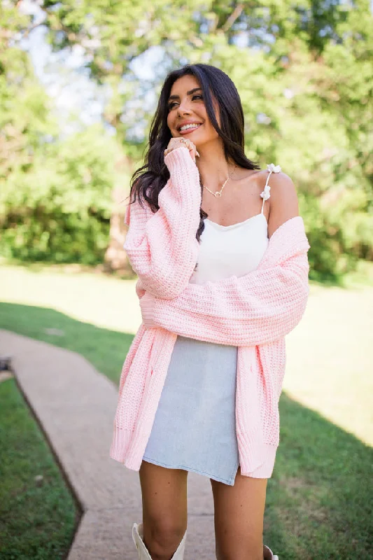 Women's Attire Flowy Fabric All In Theory Pink Oversized Cardigan