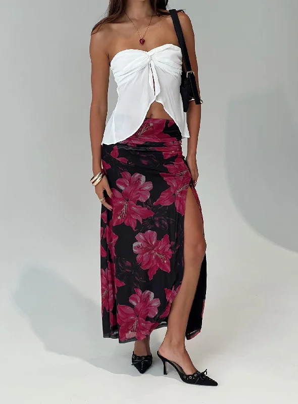 Women's Wardrobe Apparel Effortless Comfort Cooperi Maxi Skirt Black / Red Floral Petite