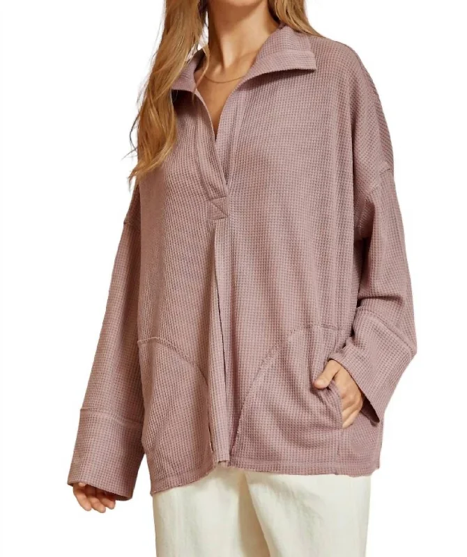 Women's Clothes And Apparel Budget Friendly Fashion Snatch It Up Waffle Knit Top In Dusty Lavender