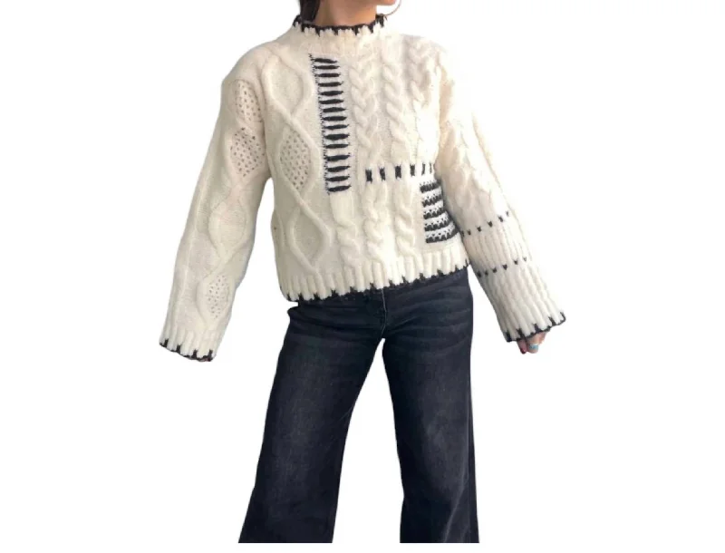 Women's Party Clothes Trend Setting Wardrobe Ivy Stitched Cable Knit Sweater In Cream/black