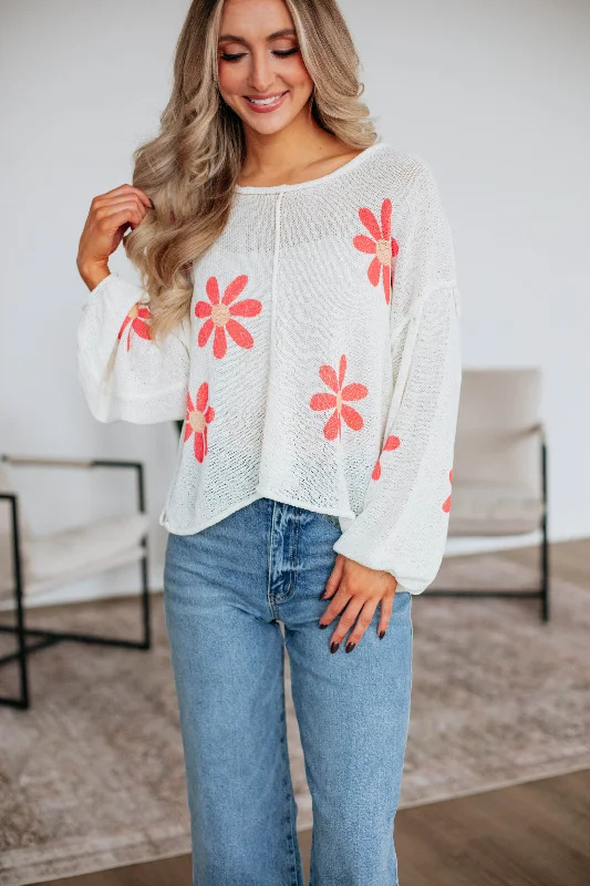 Vintage Clothing For Women Stylish Looks Kaelie Floral Sweater - Ivory