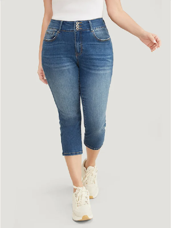 Women's Wardrobe Apparel New Arrivals Very Stretchy High Rise Medium Wash Cropped Jeans