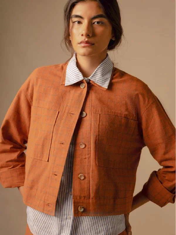 Women's High-Fashion Clothes Seasonal Clearance Women's Rust Cotton Linen Regular Fit Jacket