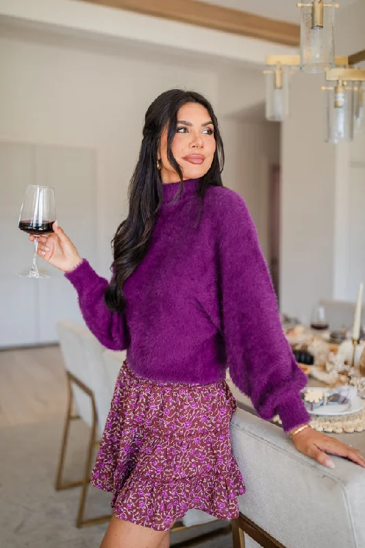 Sustainable Women's Clothes End Of Season Sale Beyond Me Plum Fuzzy Turtleneck Sweater SALE