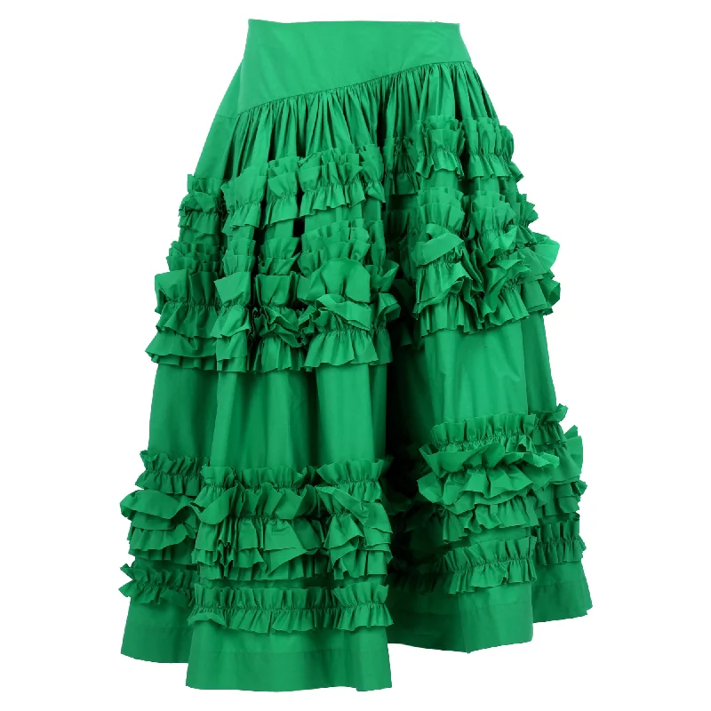 Women's Fashionable Attire For Work Trendy Women's Wear Molly Goddard Ruffled Midi Skirt in Green Cotton