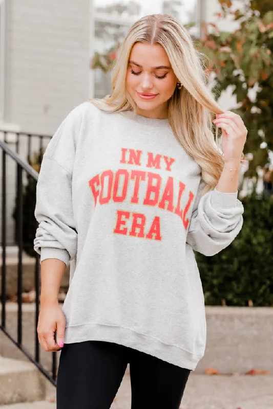 Women's Clothes And Garments Weekend Special In My Football Era Red Grey Oversized Graphic Sweatshirt