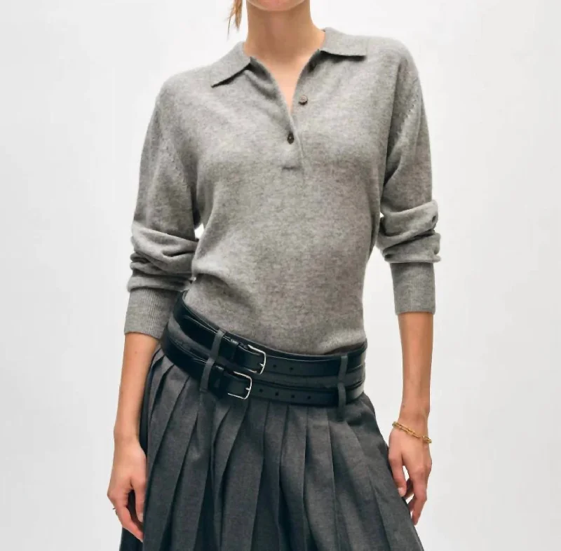 Timeless Women's Outfit Classic Appeal Cashmere Polo In Heather Grey