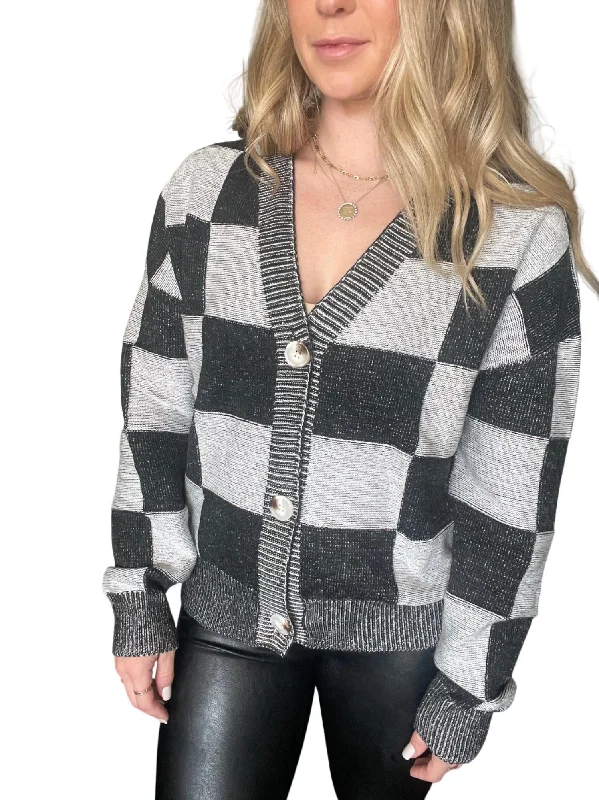 Women's Casual Wear Outfit Stylish Women's Apparel Lainey Checkered Cardigan In Black