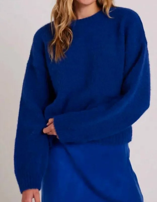 Women's Everyday Attire Dreamy Draping Cozy Drop Shoulder Sweater In Rich Cobalt