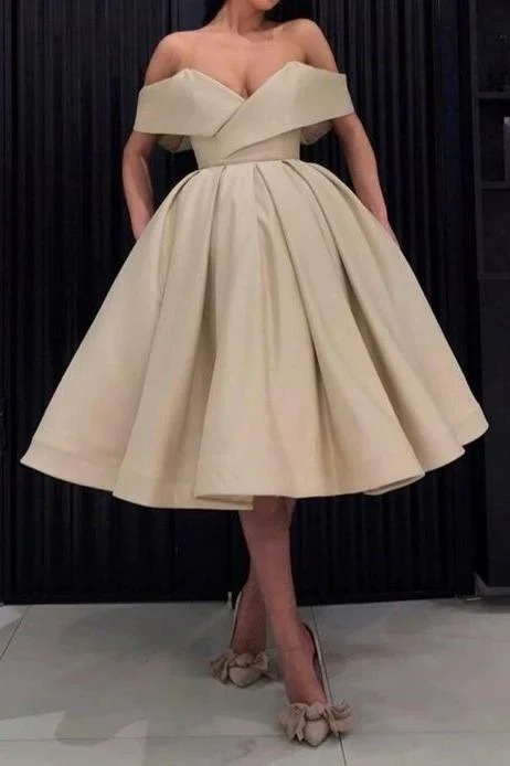 Women's Clothing For Special Occasions Must Haves Wide Off-the-shoulder Prom Dress Short Satin Skirt gh811