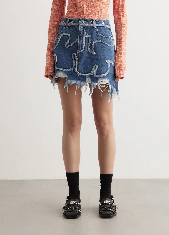 Women's Resort Garments Graceful Fashion Miako Wave Denim Mini Skirt