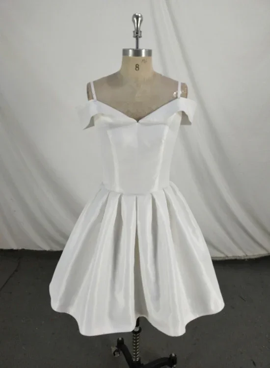 Women's Clothing For Casual Outings Huge Markdowns White Satin Simple Off Shoulder Formal Dress Short Formal Dresses  gh563