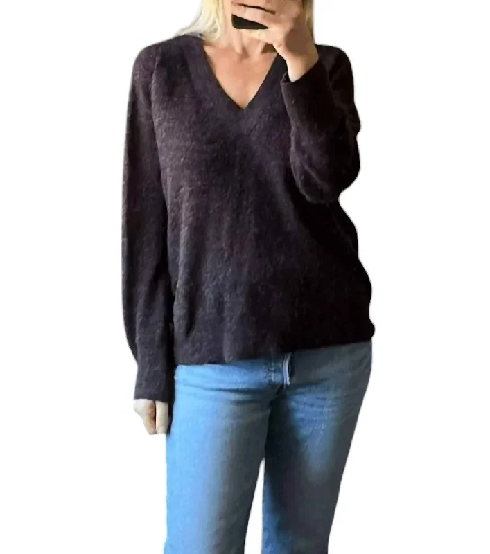 Women's Activewear Apparel Limited Time Deal Alpaca V Neck Sweater In Purple