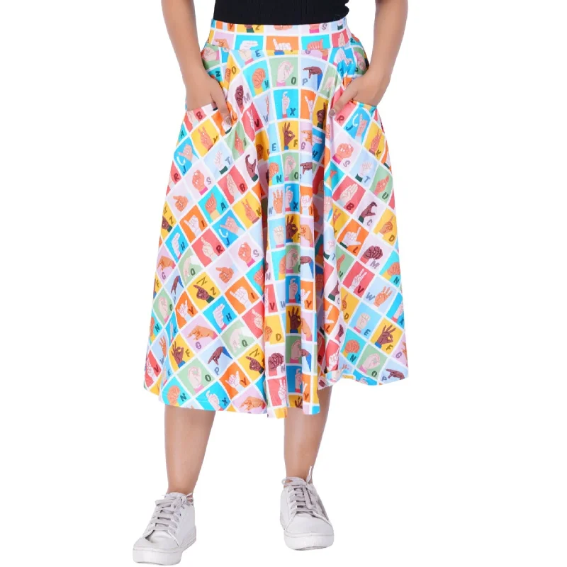 Women's Professional Clothes Fashion Sale Sign Language 3/4th Twirl Skirt [FINAL SALE]