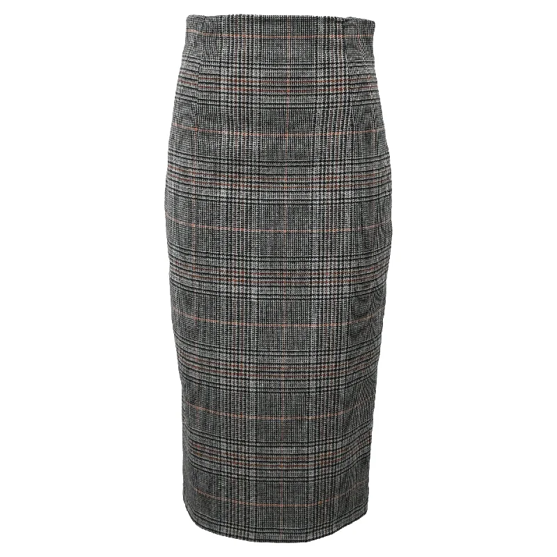 Affordable Women's Clothing Limited Time Deal Iris & Ink Plaid Midi Pencil Skirt in Grey Wool