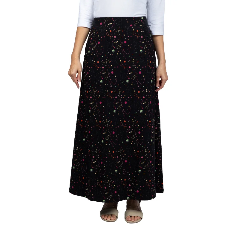 Women's Contemporary Apparel Minimalist Office - Ready Style Rainbow Constellations Glow-in-the-Dark Maxi Skirt