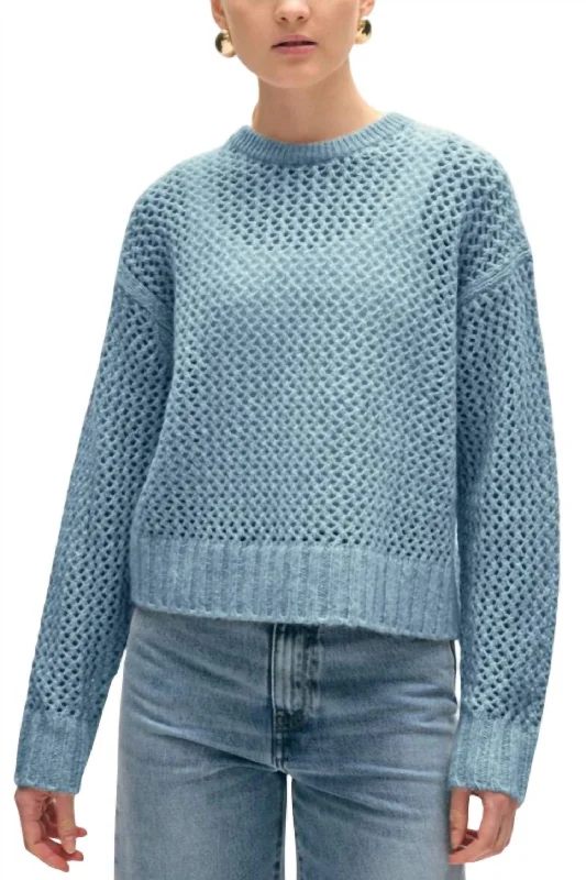 Women's Formal Event Clothing Hot Trends Marled Mesh Crewneck Sweater In Light Mediterranean Combo