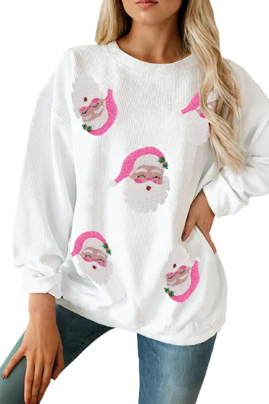 Tailored Clothing For Women Vibrant Femme Fashion Sequin Santa Claus Sweatshirt In White