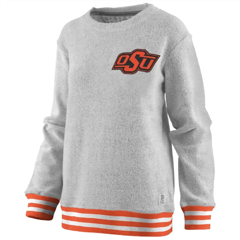 Women's Holiday Attire Graceful Drape Women's Oklahoma State University Santa Rosa Top In Grey