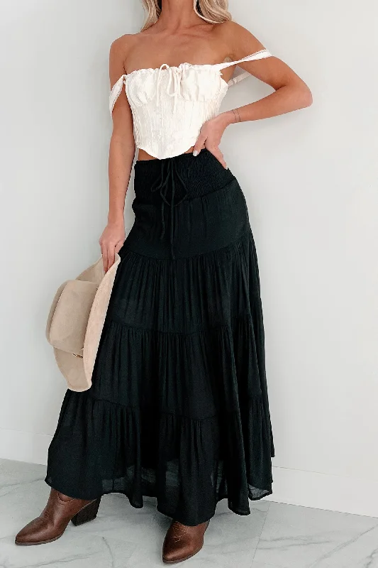 Women's Clothing For Travel Casual Yet Stylish Separates Simply Content Tiered Maxi Skirt (Black)