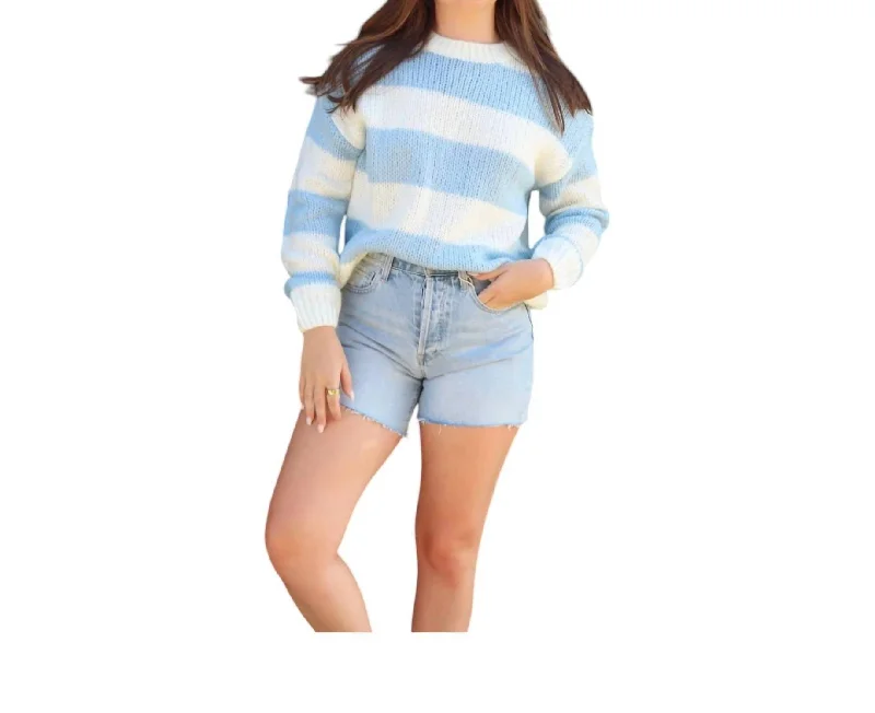 Women's Evening Clothes Elegant Attire For The Modern Lady Clara Chunky Stripe Sweater In Ivory Sky