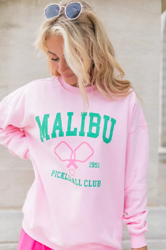 Women's Formal Apparel Father's Day Deals Malibu Pickleball Light Pink Oversized Graphic Sweatshirt