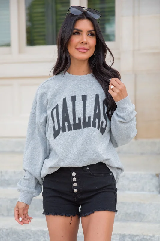 Women's Casual Attire Luxe Layering Dallas Light Grey Oversized Graphic Sweatshirt