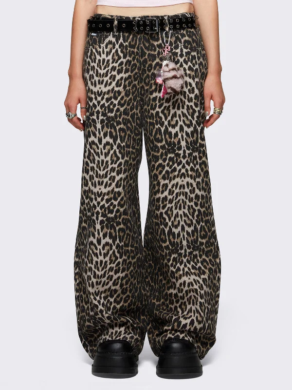 Women's Vintage-Inspired Outfit First Order Discount Leopard Baggy Jeans