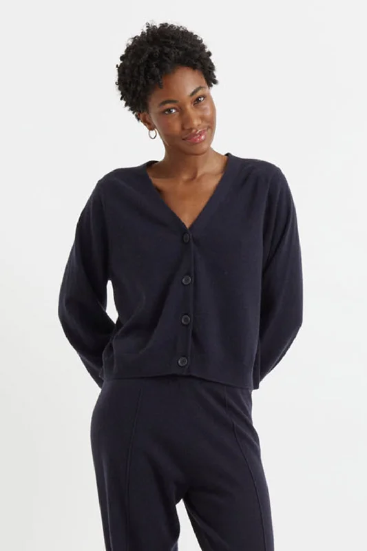 Women's Evening Apparel All Season Fashion Collection Navy Wool-Cashmere Cropped Cardigan