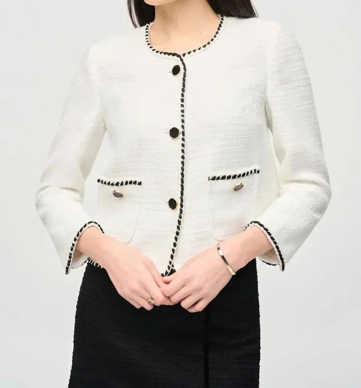 Women's Tailored Outfit City Fashion Boucle Jacket In Winter White