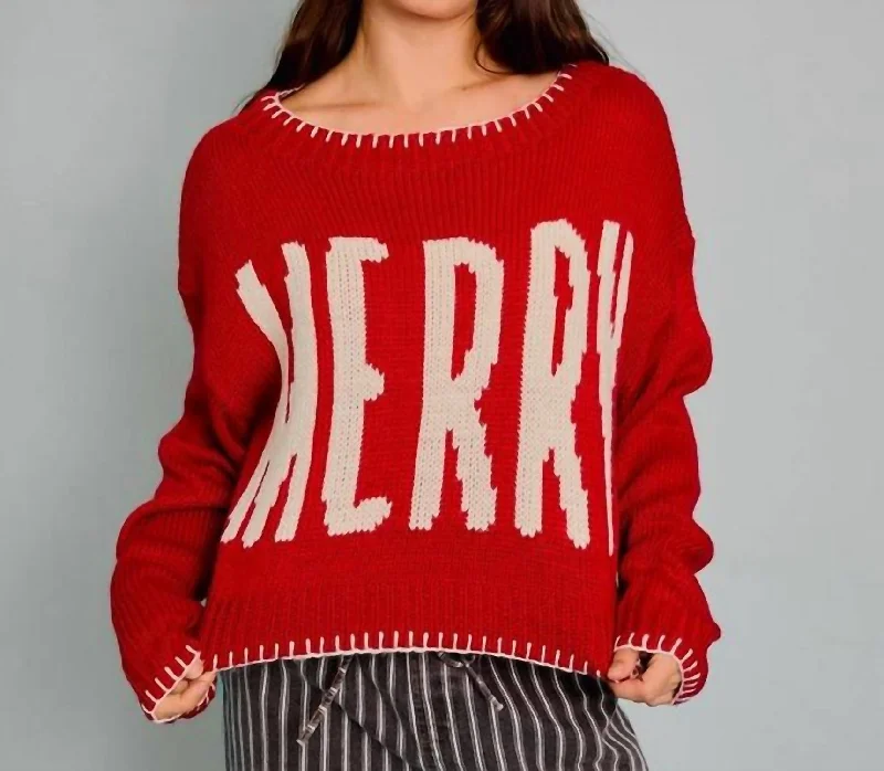 Fashionable Women's Casual Apparel Style Breakthroughs Merry Boat Neck Crop Sweater In Red