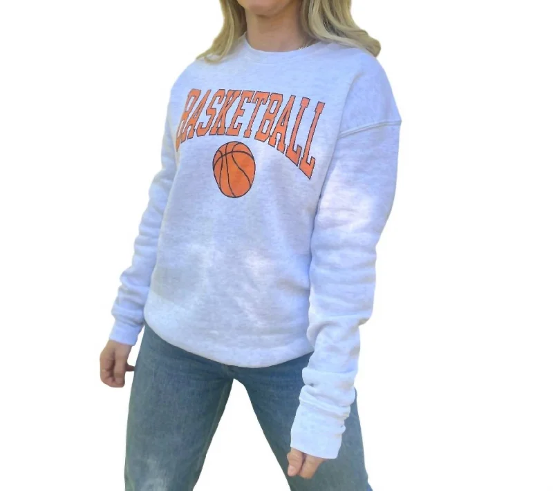 Comfortable Garments For Women Boho - Chic Festival - Ready Style Basketball Graphic Sweatshirt In White Heather