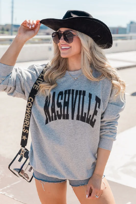 Women's Formal Event Attire Feminine Elegance Nashville Light Grey Oversized Graphic Sweatshirt