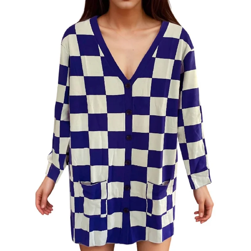 Classic Women's Apparel Unbeatable Prices Check Me Out Cardigan In Blue & White Checkered