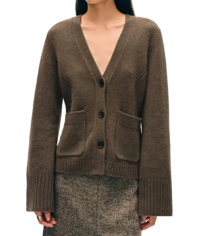 Women's Vintage-Inspired Outfit Dreamy Aesthetic Cashmere Luxe Waisted Cardigan In Russet Brown